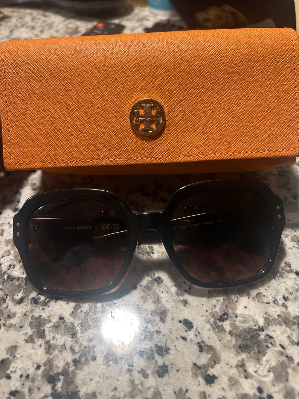 Tory Burch Black Sunglasses with Orange Logo Case